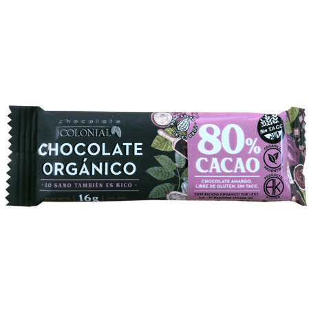 Barritas de chocolate orgánico "Cacao 80%" (16 grs) - Colonial