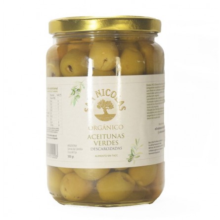 Aceitunas verdes orgánicas descarozadas x 500 gr - San Nicolás