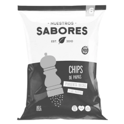 Chips de Papas rusticas con pimienta negra y sal marina x 80 grs. - Nuestros Sabores