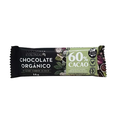 Barritas de chocolate orgánico "Cacao 60%" (16 grs )  - Colonial