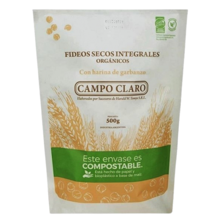 Fideos integrales orgánicos de garbanzos x 500 grs. - Campo Claro