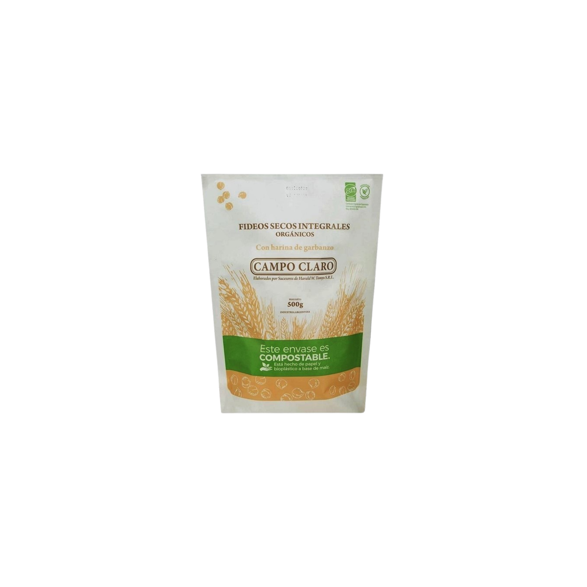 Fideos integrales orgánicos de garbanzos x 500 grs. - Campo Claro