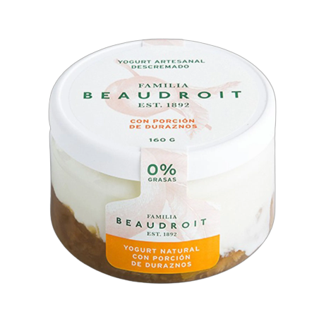 Yogur Descremado con duraznos x 160 gr. - Familia Beaudroit