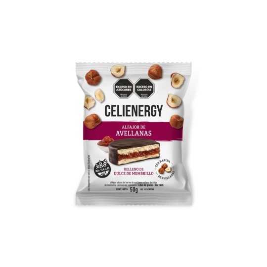Alfajor de Avellana bañado con chocolate y relleno de Membrillo - Celienergy