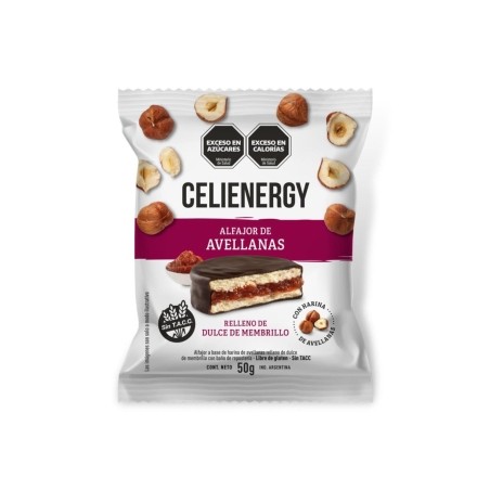 Alfajor de Avellana bañado con chocolate y relleno de Membrillo - Celienergy