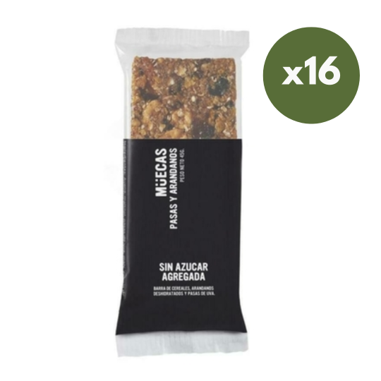 Caja de Barras de Cereal sabor pasas de uva sin azucar x 16 unidades - Muecas