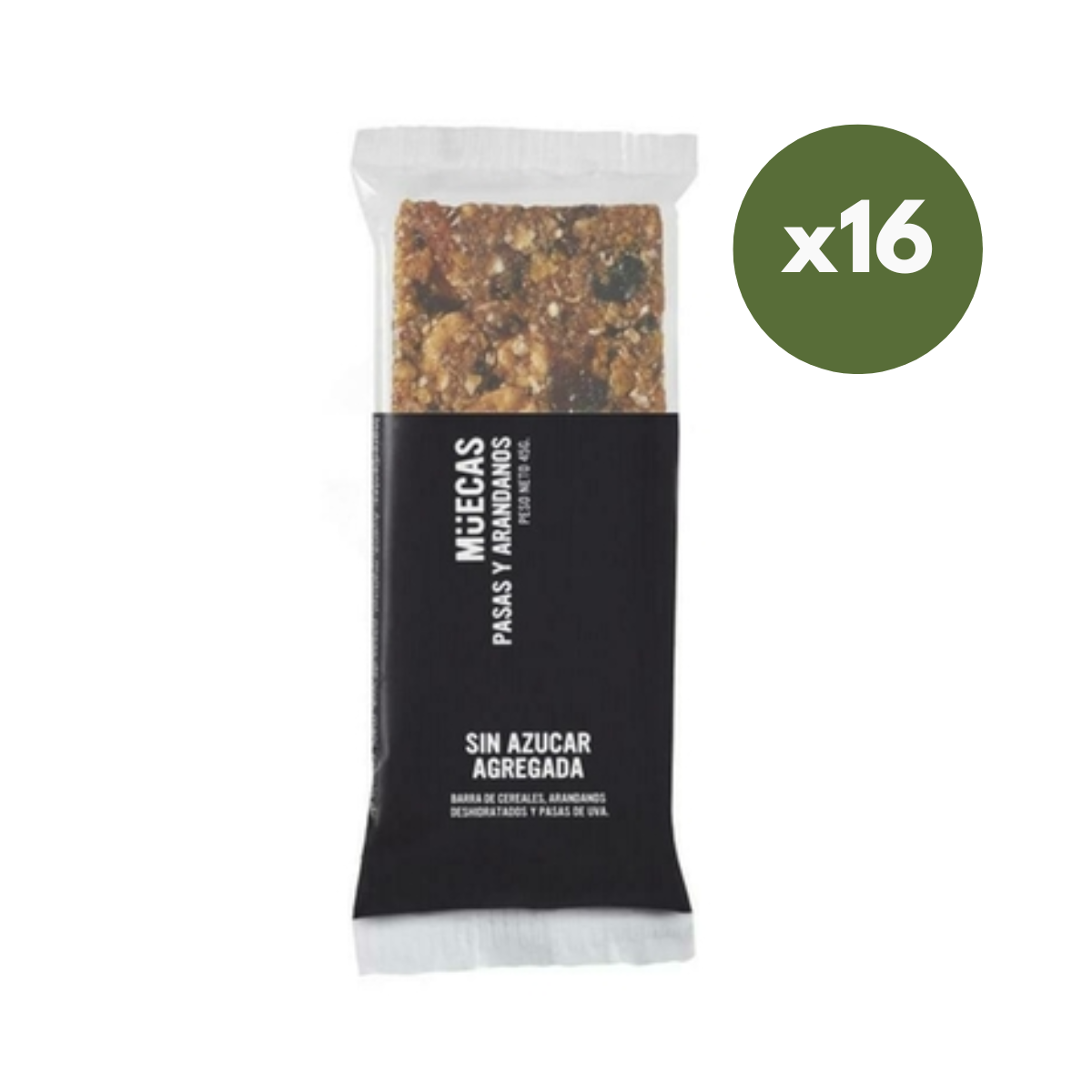 Caja de Barras de Cereal sabor pasas de uva sin azucar x 16 unidades - Muecas