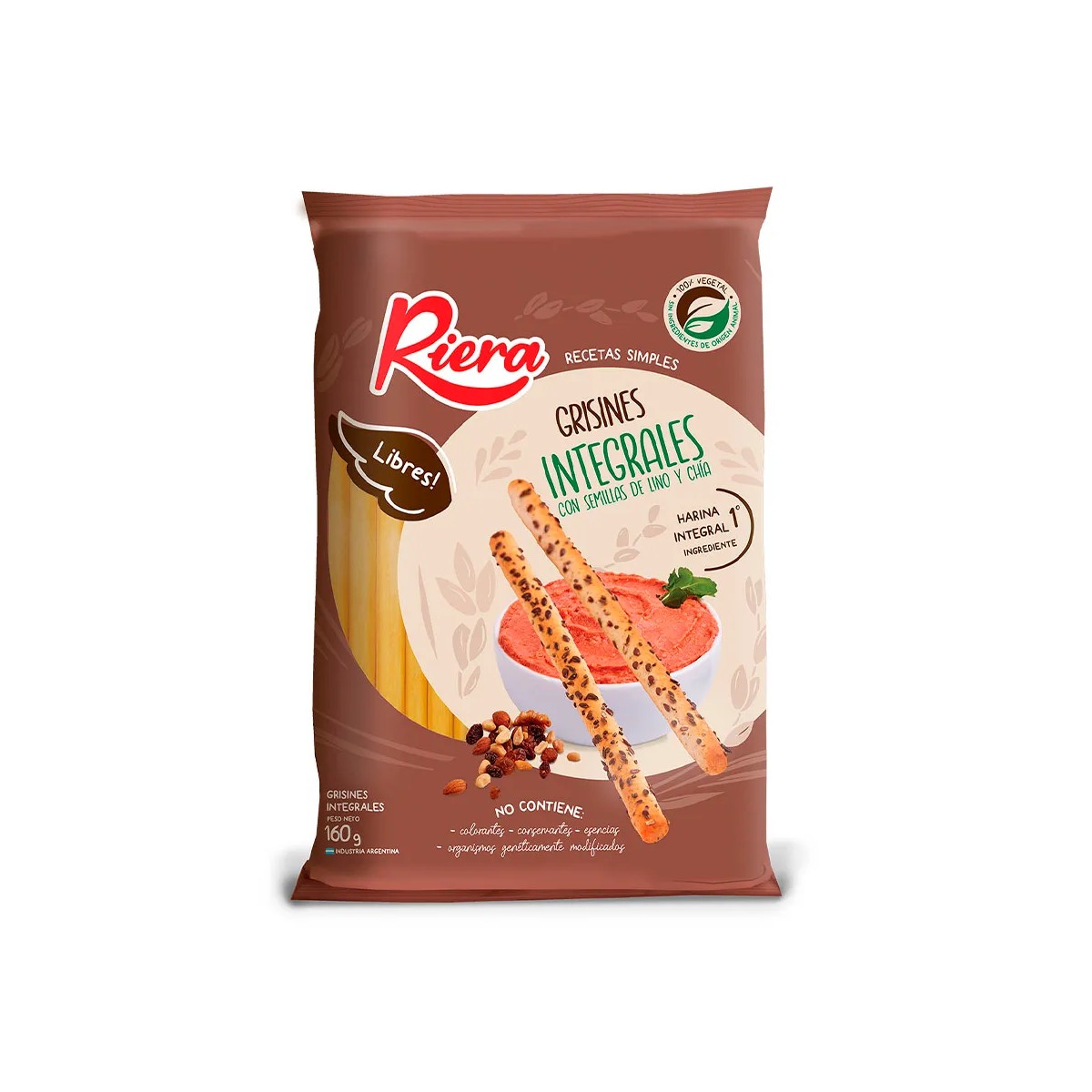 Grisines Integrales con semillas de lino y chia x 160 gr. - Riera